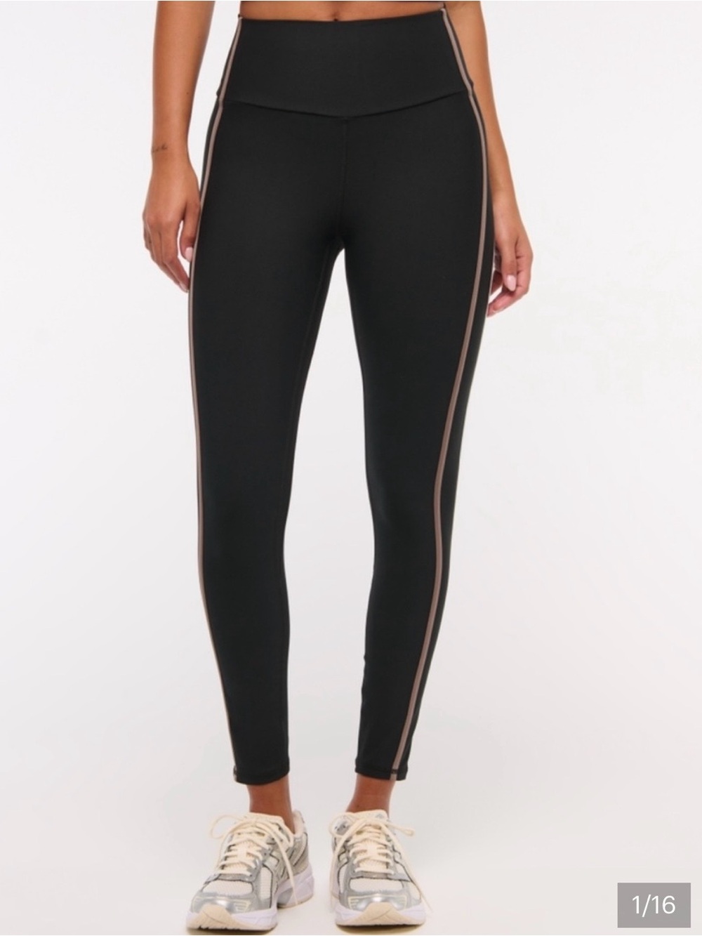 Abercrombie YPB black 7/8 length leggings with brown piping + matching top